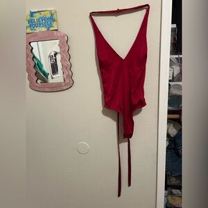 Red V-Neck Bodysuit
